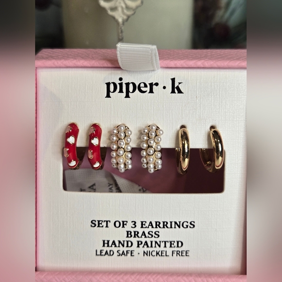 Piper K Jewelry - Piper K Gold and Red & Pearl Earrings Set